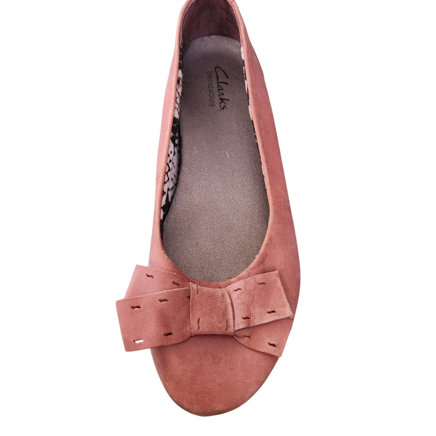 Shoes Pair Clartks Bendables  7M  Rose Color Bow on Toe   Wedge Rubber Sole Scale Material inside