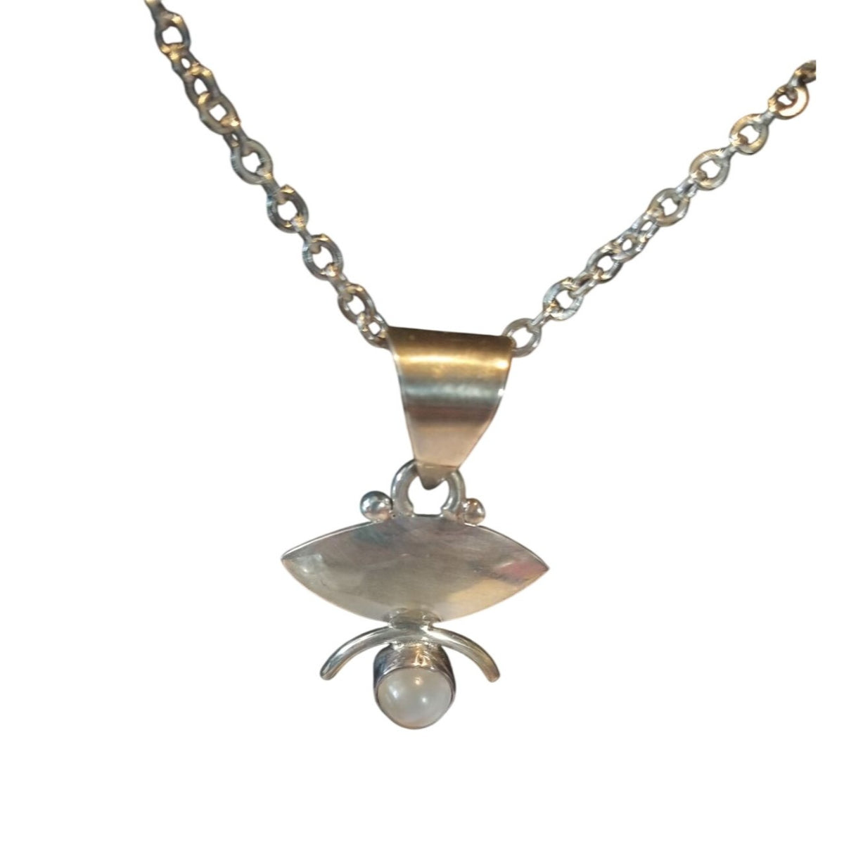 Necklace Silver MoonStone Oval  4.3 gr 22   ct  2 cm  x 2.5 cm  14" chain