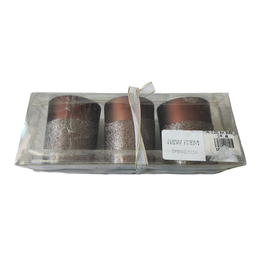 Candles Brown Glitter Bottom Tea Light  2 1/2 " Tall 2" Top Gift Box Set of 3