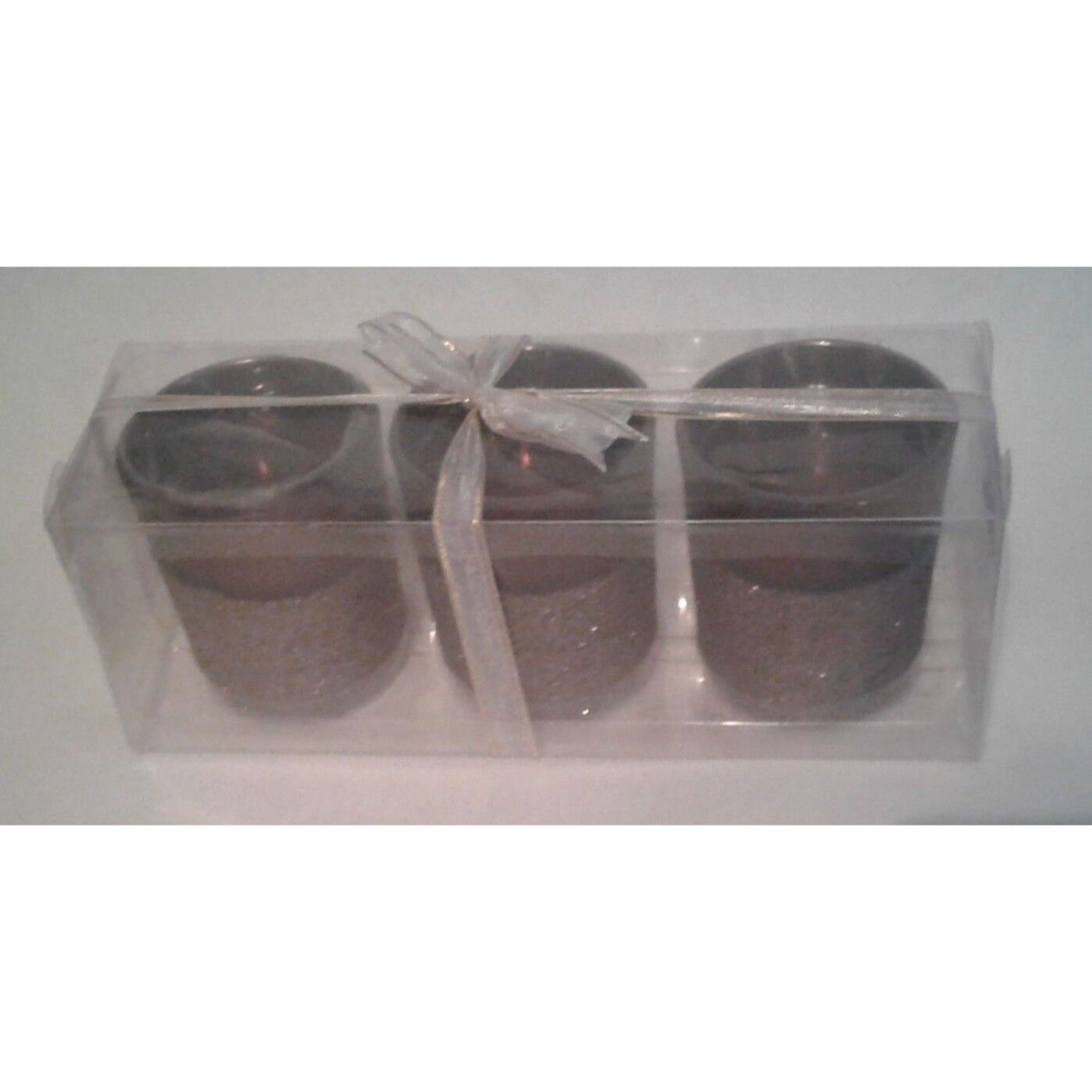 Candles Brown Glitter Bottom Tea Light  2 1/2 " Tall 2" Top Gift Box Set of 3