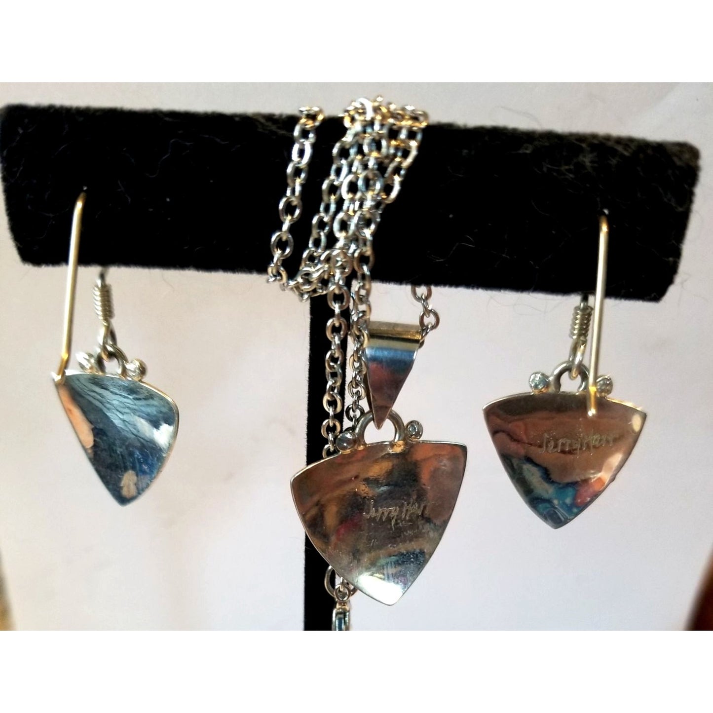 3 Pcs Onyx Earrings Necklace Silver  10 gr 50 ct  2 x  3 cm  2 cm  x 2  cm  16" chain
