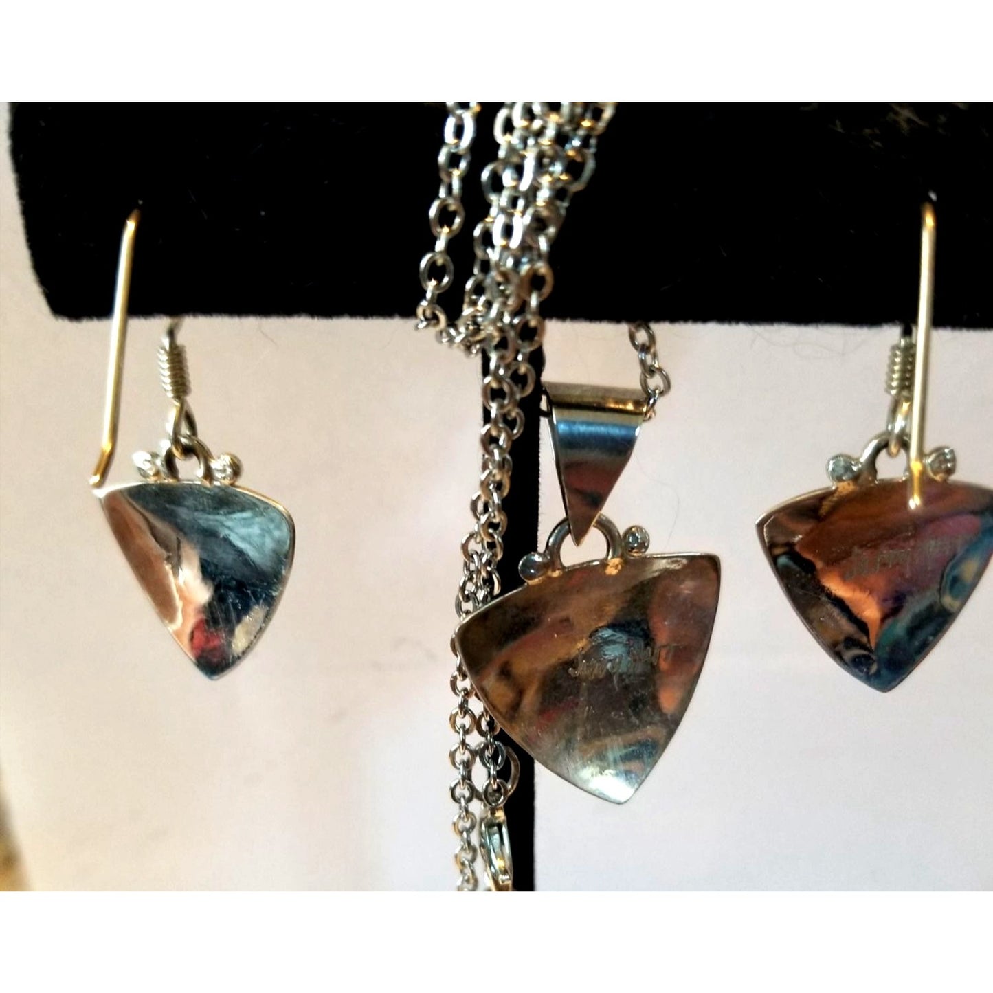 3 Pcs Onyx Earrings Necklace Silver  10 gr 50 ct  2 x  3 cm  2 cm  x 2  cm  16" chain