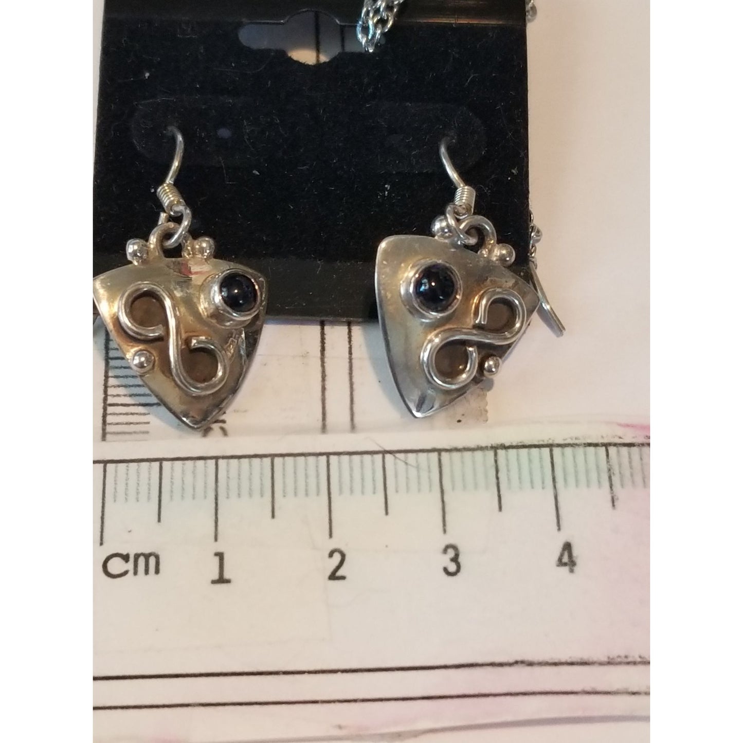 3 Pcs Onyx Earrings Necklace Silver  10 gr 50 ct  2 x  3 cm  2 cm  x 2  cm  16" chain