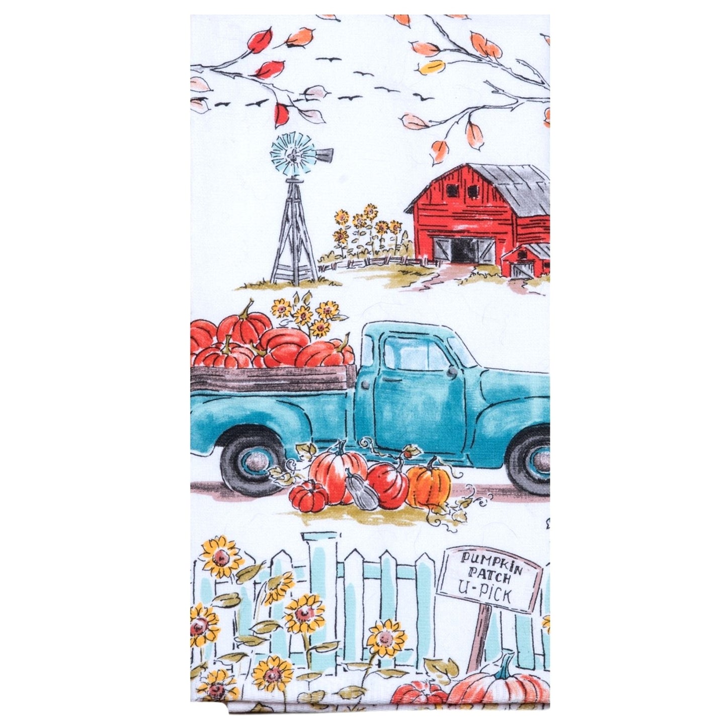Kitchen Towel Truck Pumpkin Patch Fence Time to Share 18 x 28 100 % Cotton Krinkle Flour Sack Towel