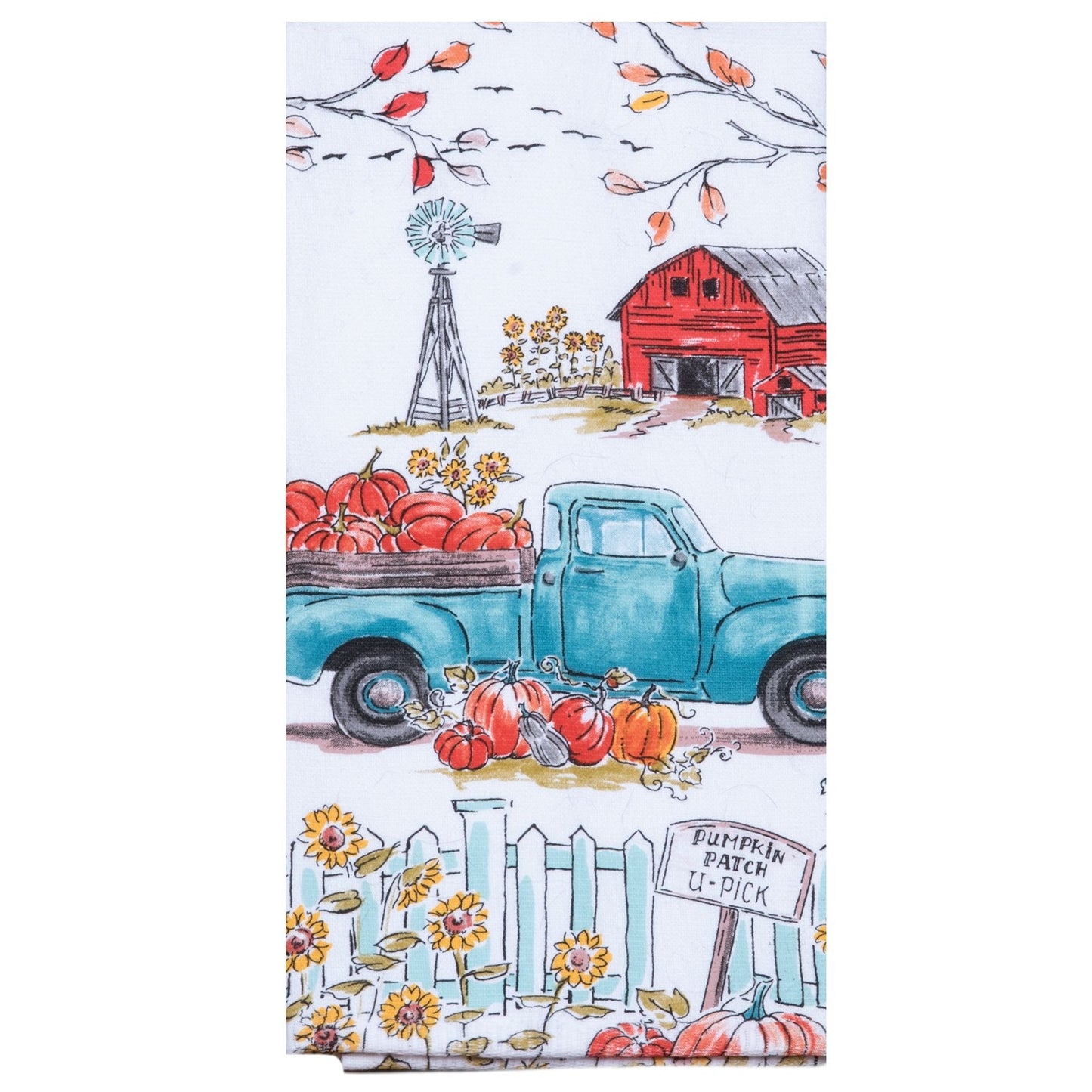 Kitchen Towel Truck Pumpkin Patch Fence Time to Share 18 x 28 100 % Cotton Krinkle Flour Sack Towel