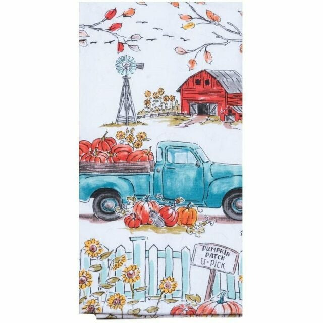 Kitchen Towel Truck Pumpkin Patch Fence Time to Share 18 x 28 100 % Cotton Krinkle Flour Sack Towel