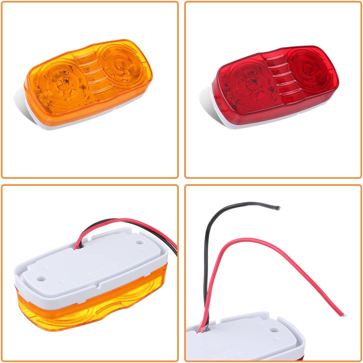Auto Trailer Marker LED Clearance Lights 14X Double VINAUO Bullseye 7 Red & 7 Amber LED Side Marker Light Indicator 4x2 ' Tiger Eye Surface