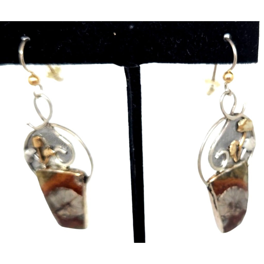Earrings Mushroom Jasper  10 Gr Silver 925 14K Gold Accents KKO age SS/14k/3F