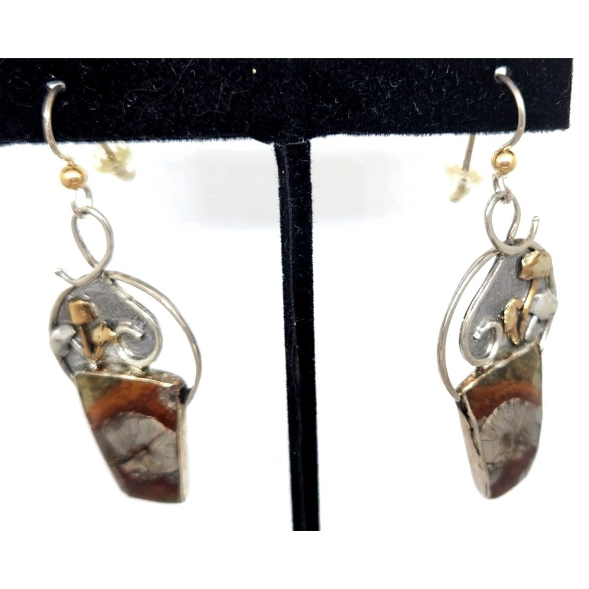 Earrings Mushroom Jasper  10 Gr Silver 925 14K Gold Accents KKO age SS/14k/3F