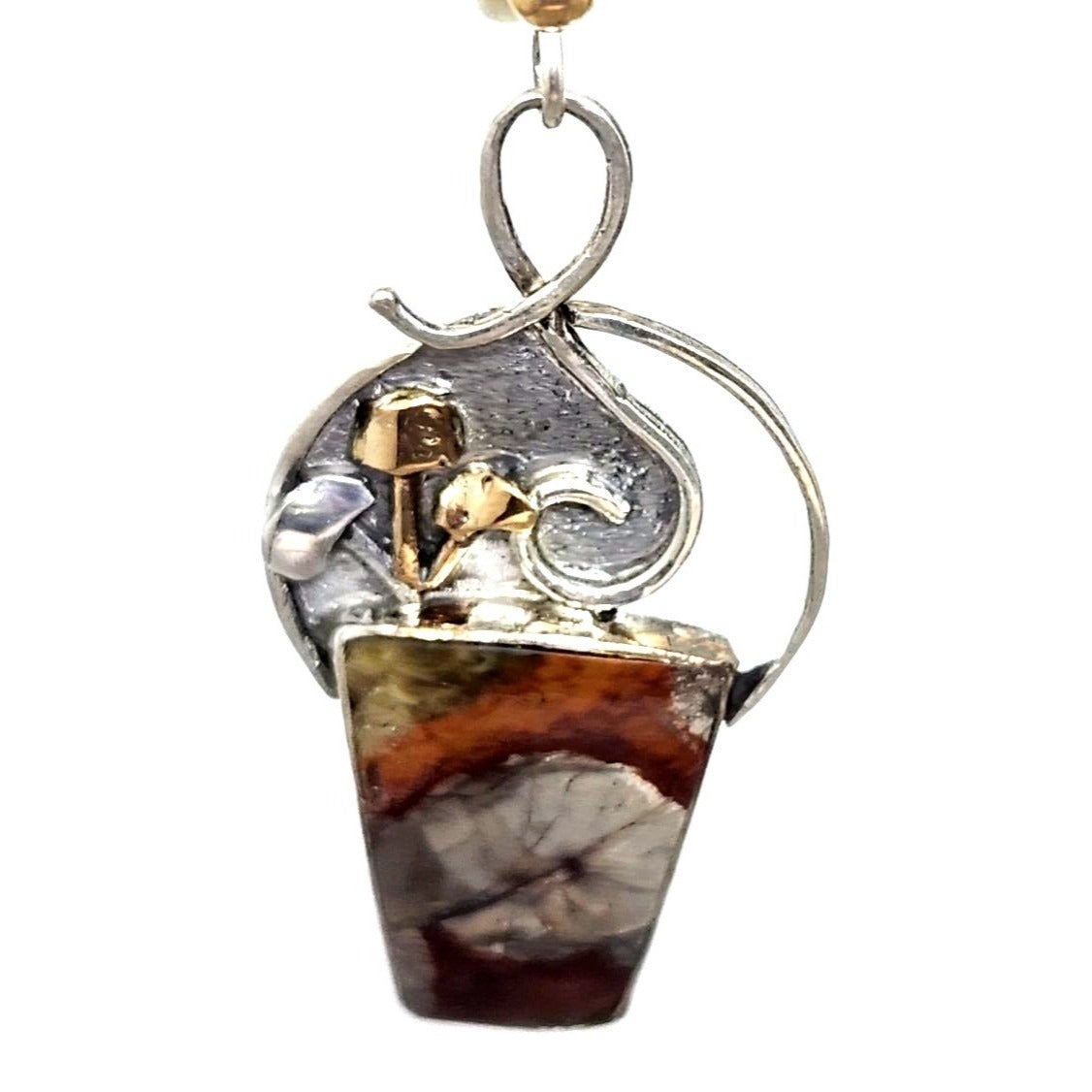 Earrings Mushroom Jasper  10 Gr Silver 925 14K Gold Accents KKO age SS/14k/3F