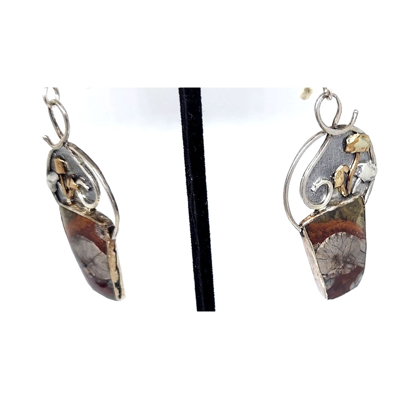 Earrings Mushroom Jasper  10 Gr Silver 925 14K Gold Accents KKO age SS/14k/3F