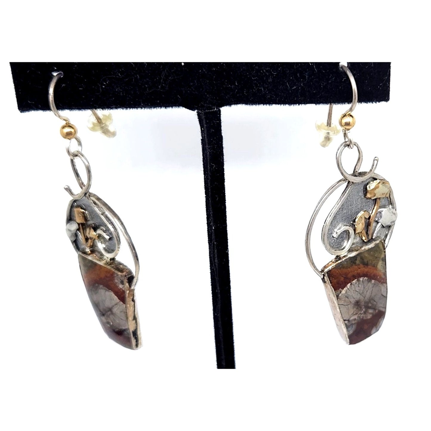 Earrings Mushroom Jasper  10 Gr Silver 925 14K Gold Accents KKO age SS/14k/3F