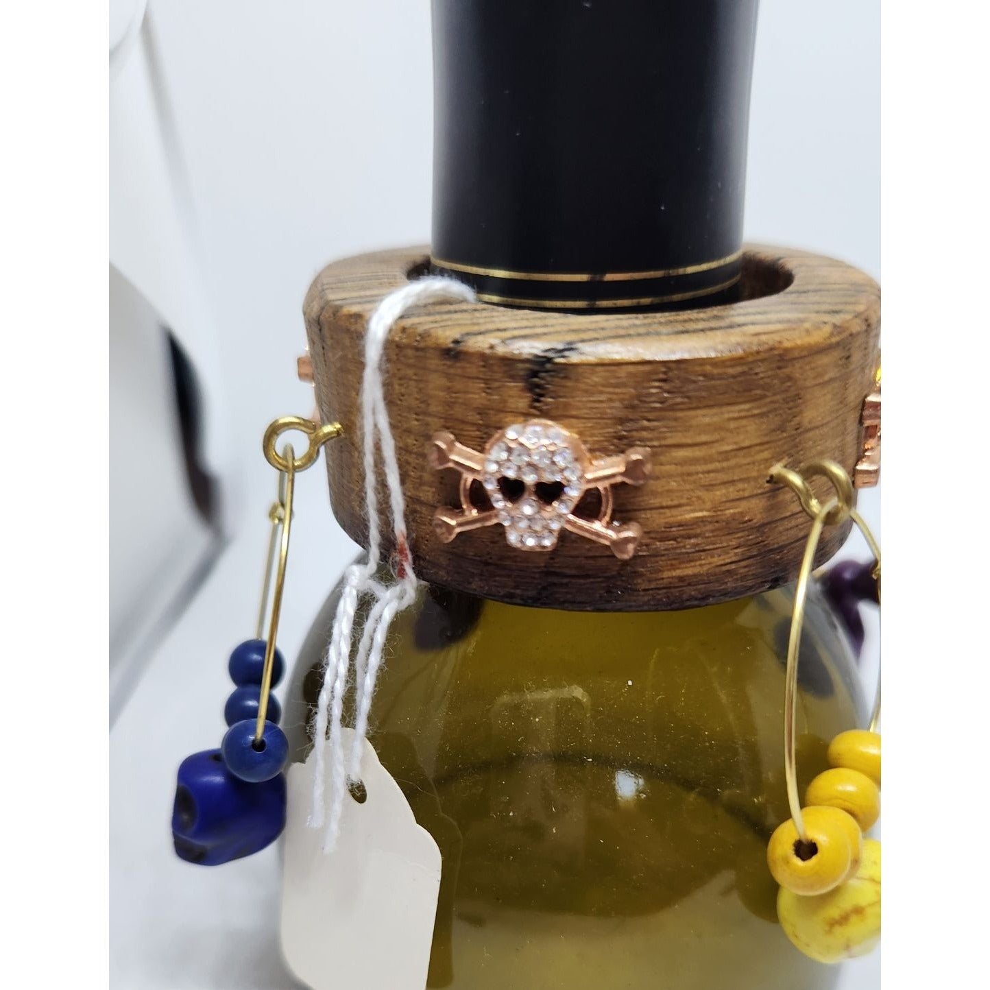 Colorful Skull-Themed Wine Glass Charms Set - 4 Unique Charms With Beads & Wood Holder