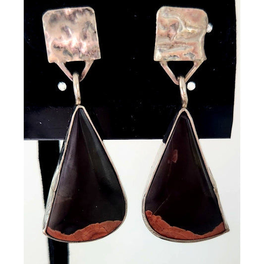 Jewelry Earrings Palmwood Silver  8.1 gr 35m x 15m Silver Brown Black Post Earrings