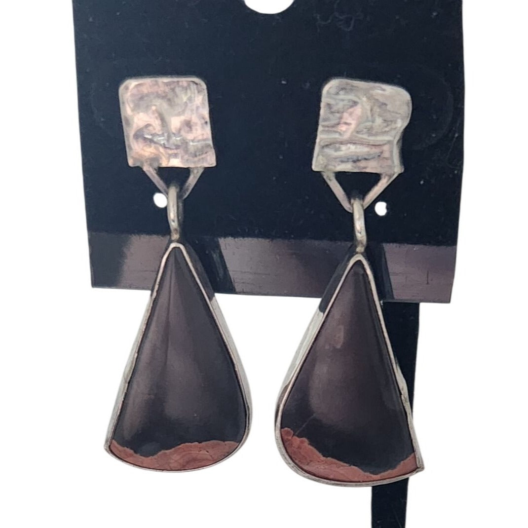 Jewelry Earrings Palmwood Silver  8.1 gr 35m x 15m Silver Brown Black Post Earrings
