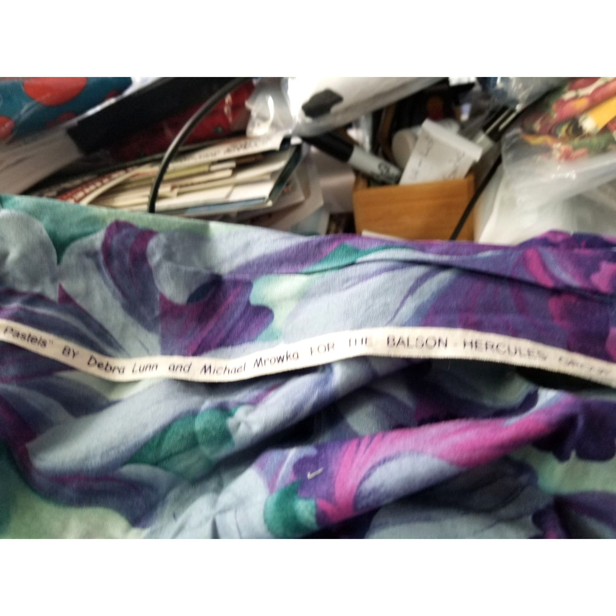 Material  Soft Blue Cotton Fabric Big  Blue Green Purple Flowers  42" x  36" Cotton