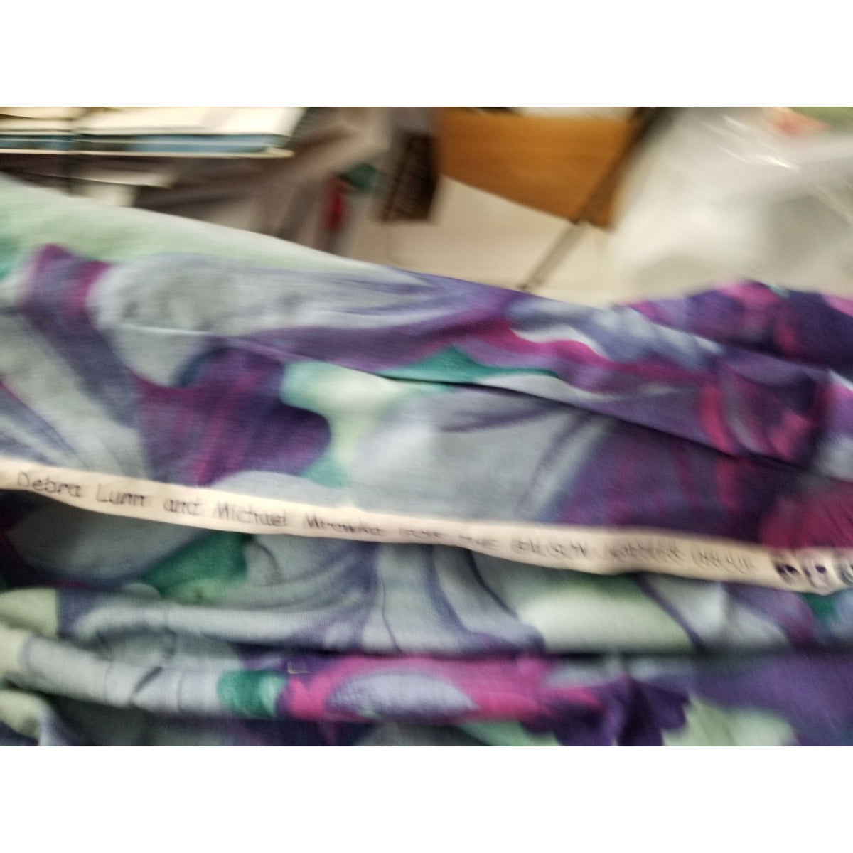 Material  Soft Blue Cotton Fabric Big  Blue Green Purple Flowers  42" x  36" Cotton