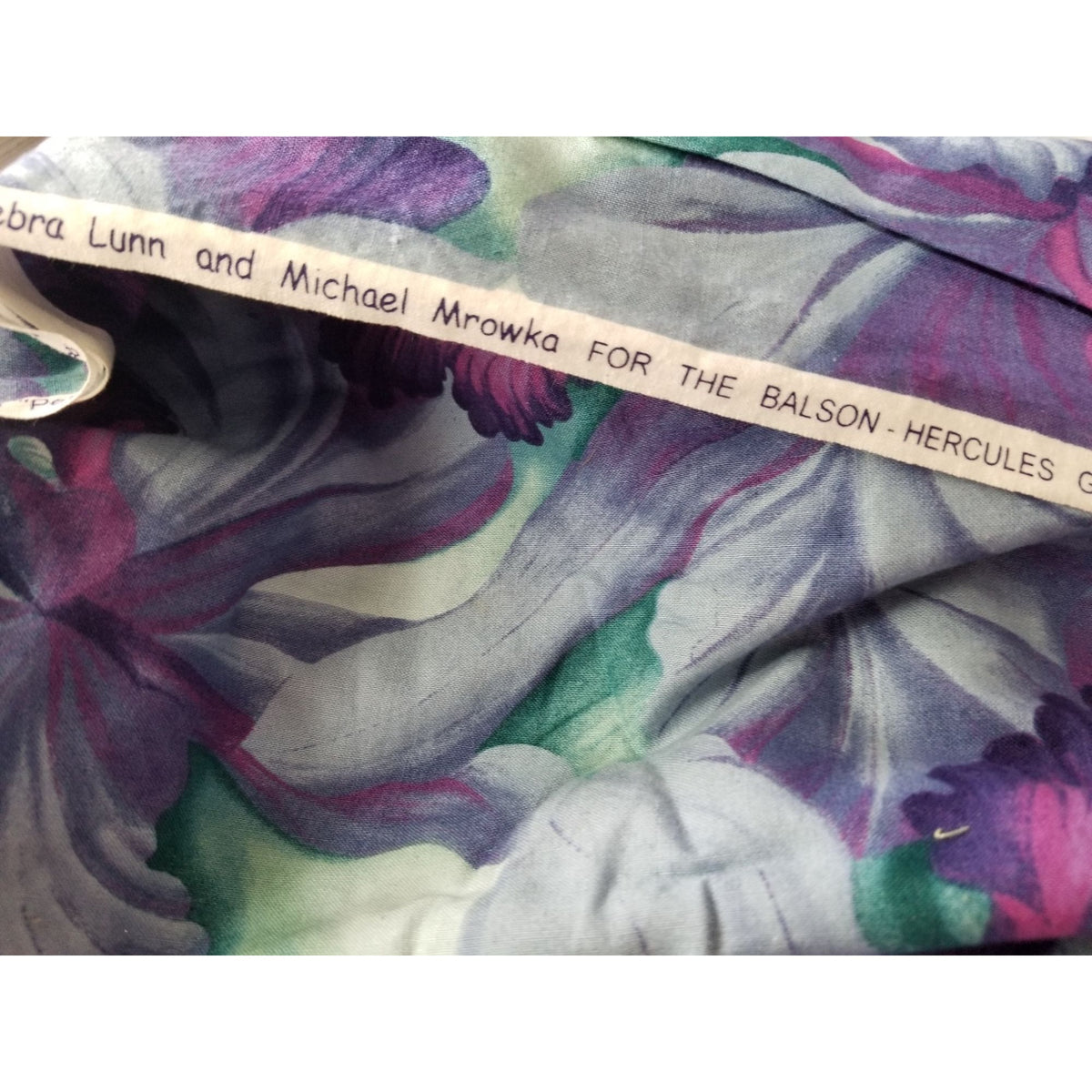Material  Soft Blue Cotton Fabric Big  Blue Green Purple Flowers  42" x  36" Cotton