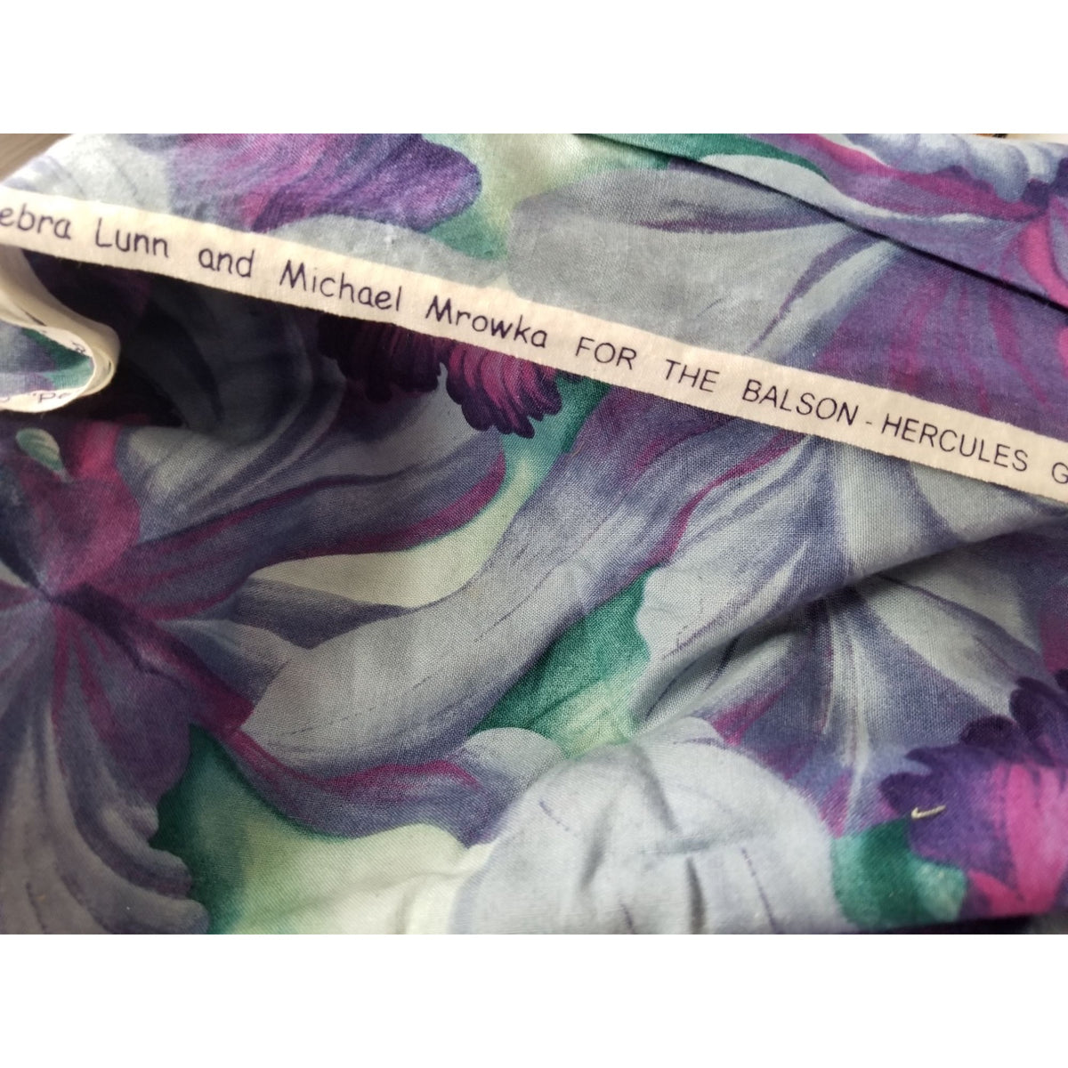 Material  Soft Blue Cotton Fabric Big  Blue Green Purple Flowers  42" x  36" Cotton