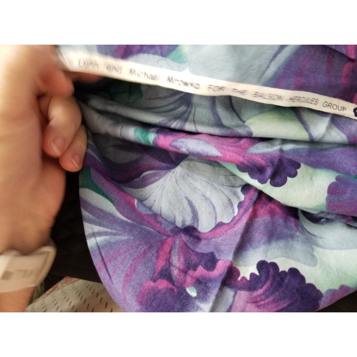Material  Soft Blue Cotton Fabric Big  Blue Green Purple Flowers  42" x  36" Cotton