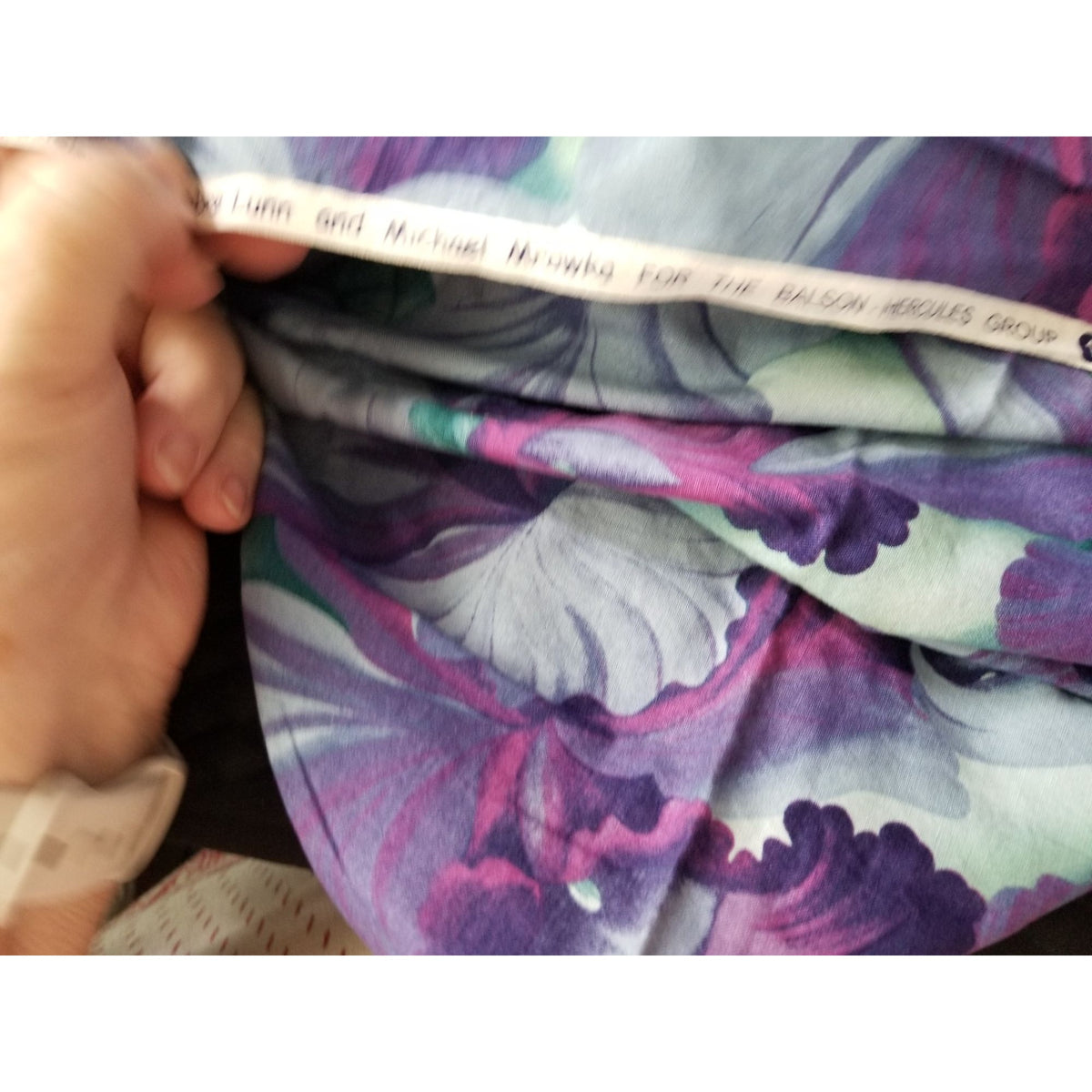 Material  Soft Blue Cotton Fabric Big  Blue Green Purple Flowers  42" x  36" Cotton