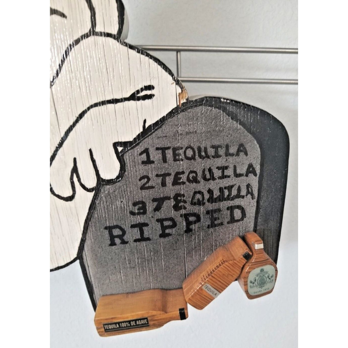 Wood Sign Halloween Ripped  Ghost 1 Tequila 2 Tequila 3 Tequila Ripped Hanging