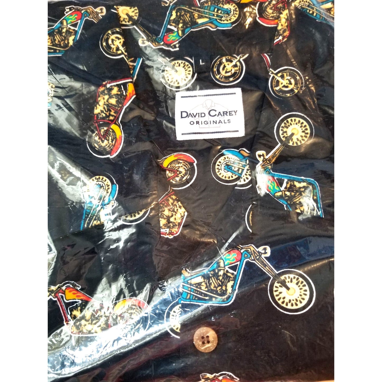 David Carey Original Shirt Men Large Chopper Motorcycles Short Sleeve Button-Up  Shirt 100% Cotton