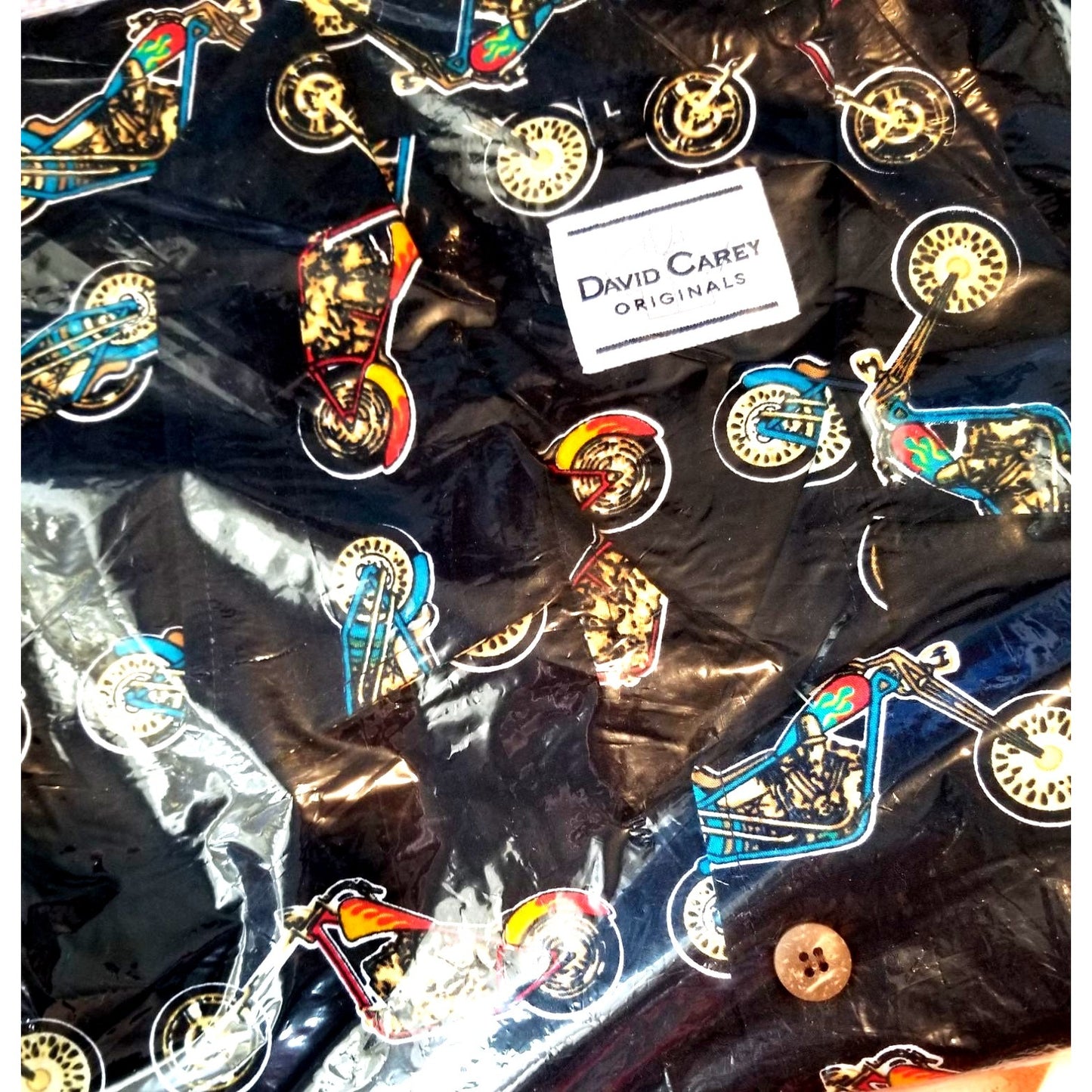 David Carey Original Shirt Men Large Chopper Motorcycles Short Sleeve Button-Up  Shirt 100% Cotton