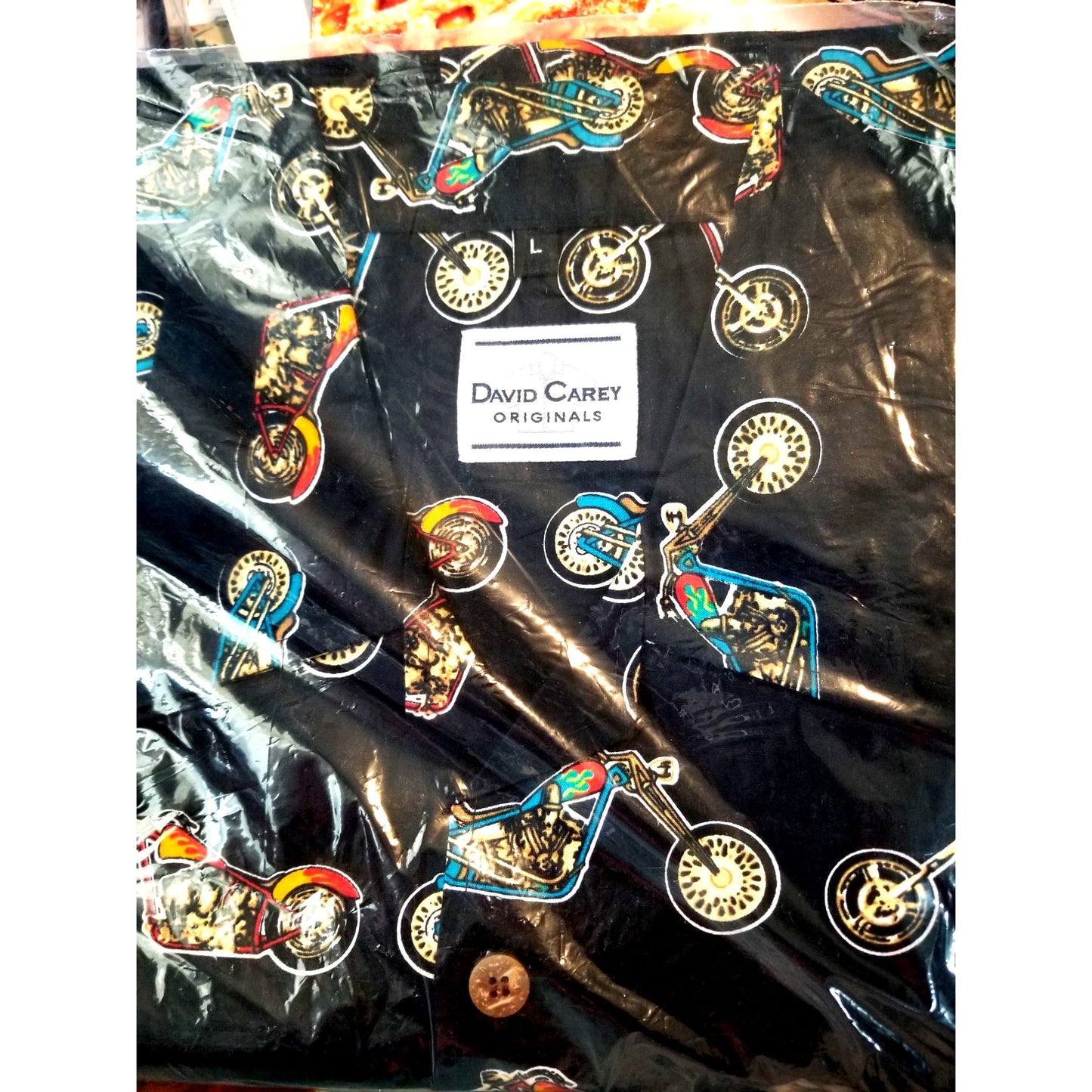 David Carey Original Shirt Men Large Chopper Motorcycles Short Sleeve Button-Up  Shirt 100% Cotton