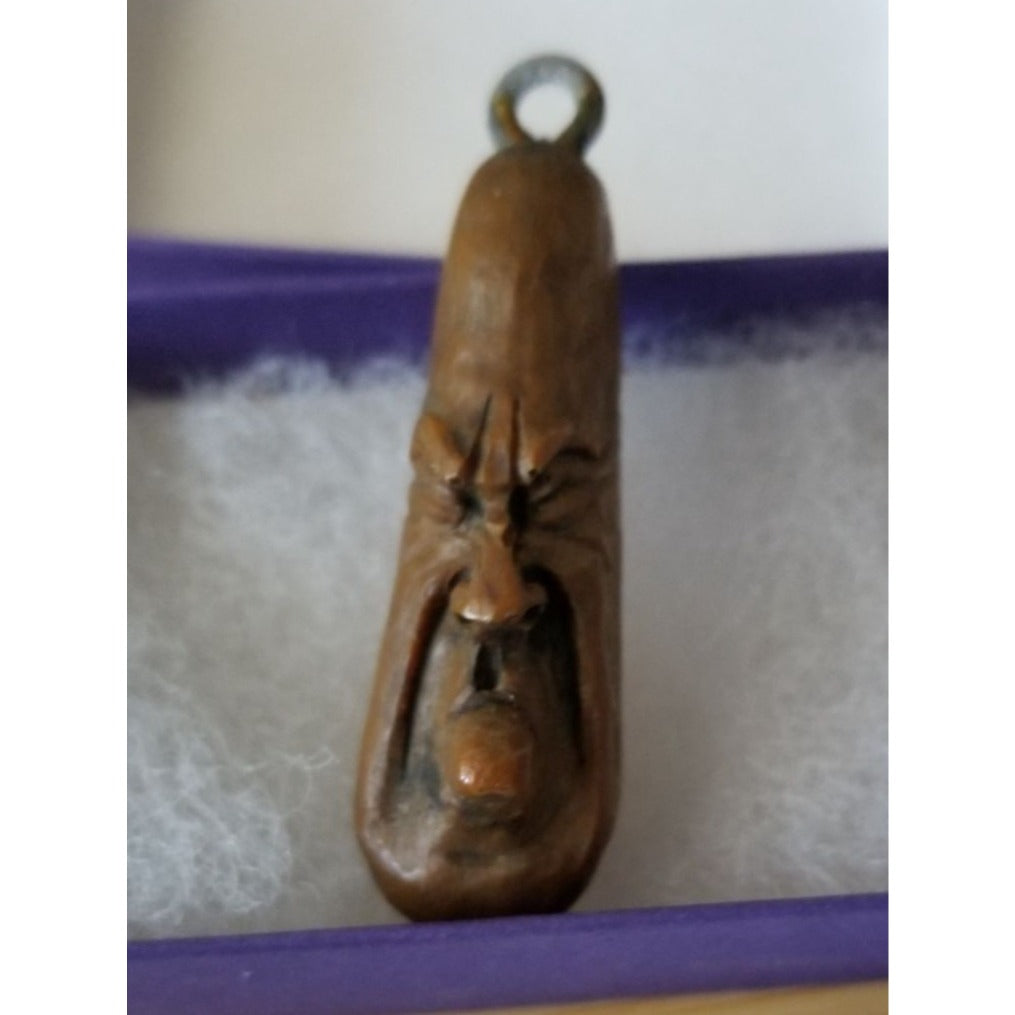 Pendant Carved Wood Weird Guy Toung Sticking Out  37.5 ct  7.5 Gr  55 mm x 25 mm