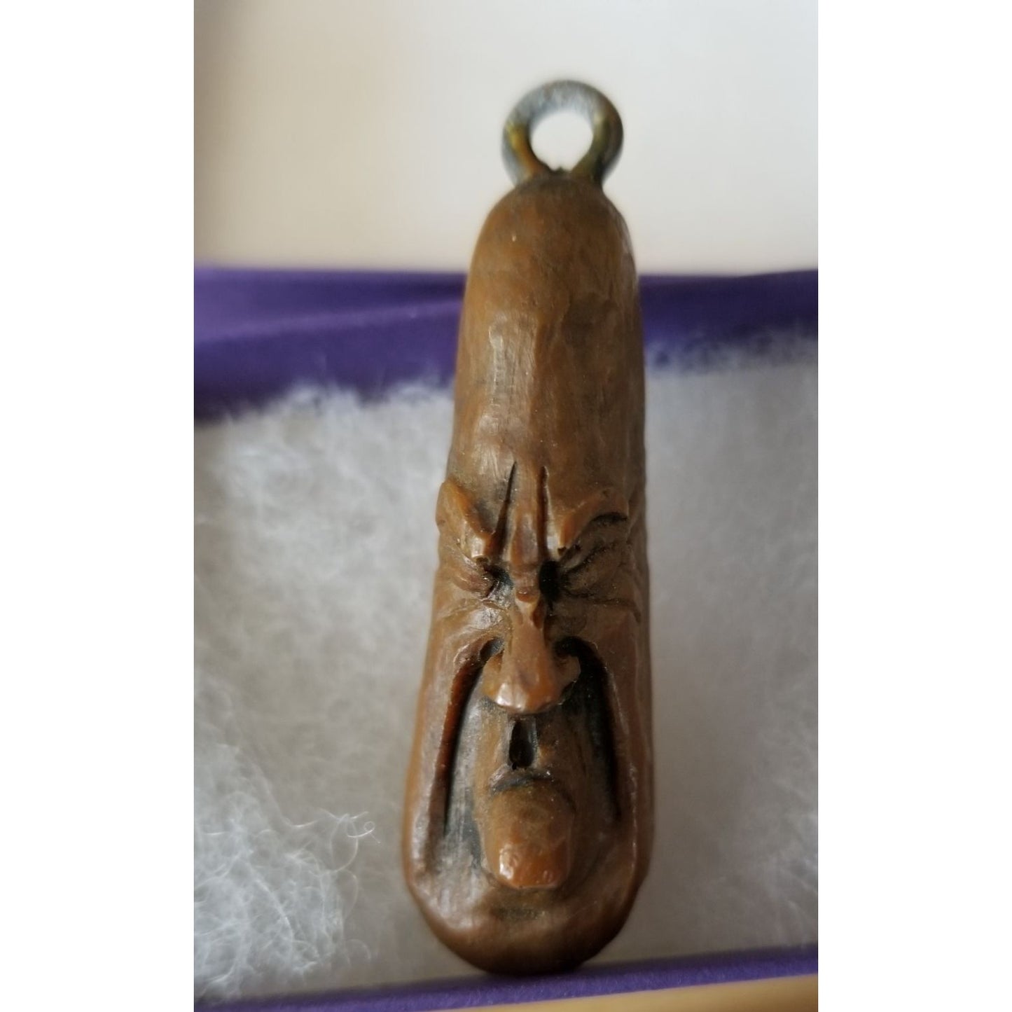Pendant Carved Wood Weird Guy Toung Sticking Out  37.5 ct  7.5 Gr  55 mm x 25 mm
