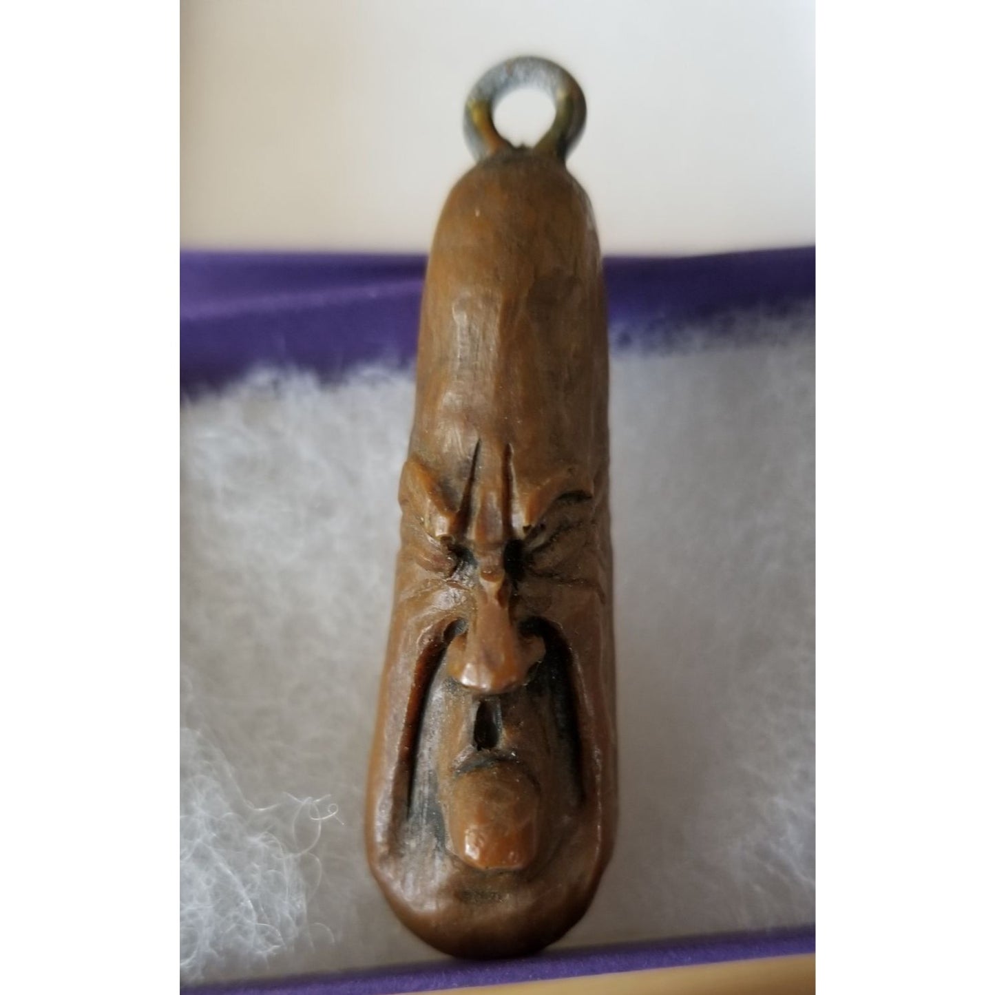 Pendant Carved Wood Weird Guy Toung Sticking Out  37.5 ct  7.5 Gr  55 mm x 25 mm