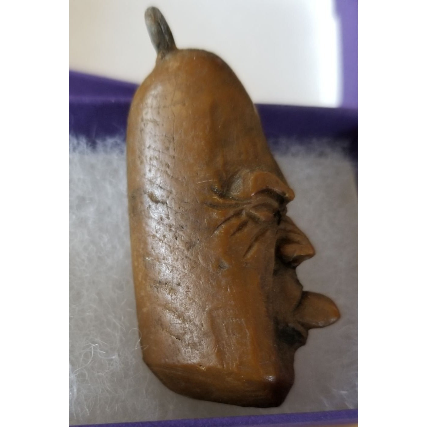 Pendant Carved Wood Weird Guy Toung Sticking Out  37.5 ct  7.5 Gr  55 mm x 25 mm
