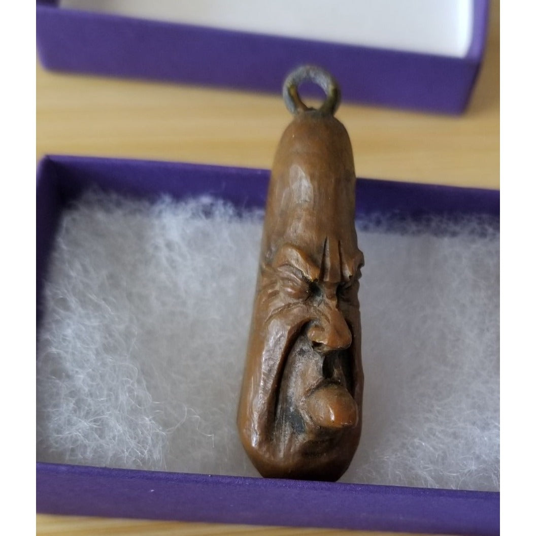 Pendant Carved Wood Weird Guy Toung Sticking Out  37.5 ct  7.5 Gr  55 mm x 25 mm