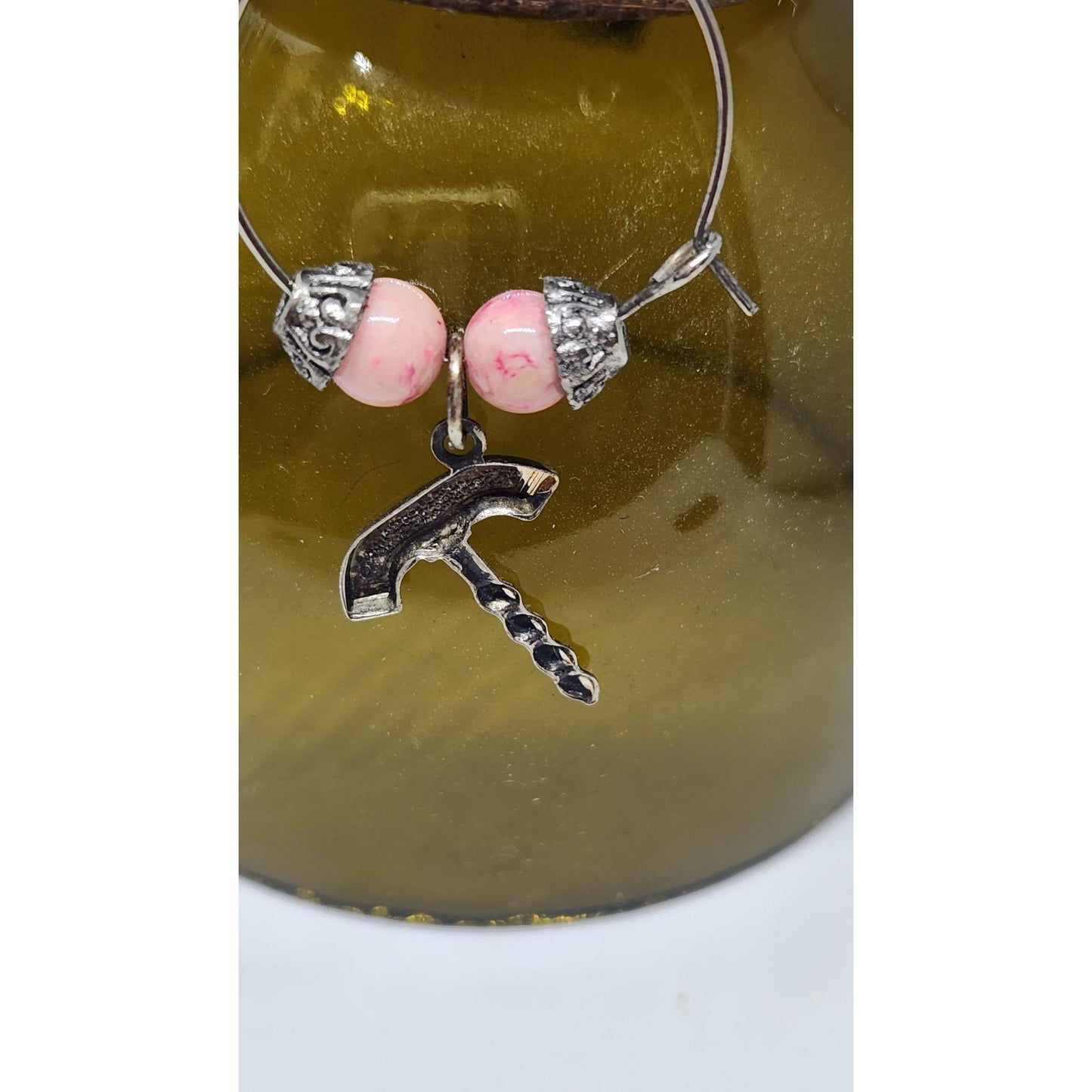 Wine  Charms Wine Glass Markers Set of 4 Beads and Charms on Wine Barrel Stave Circle