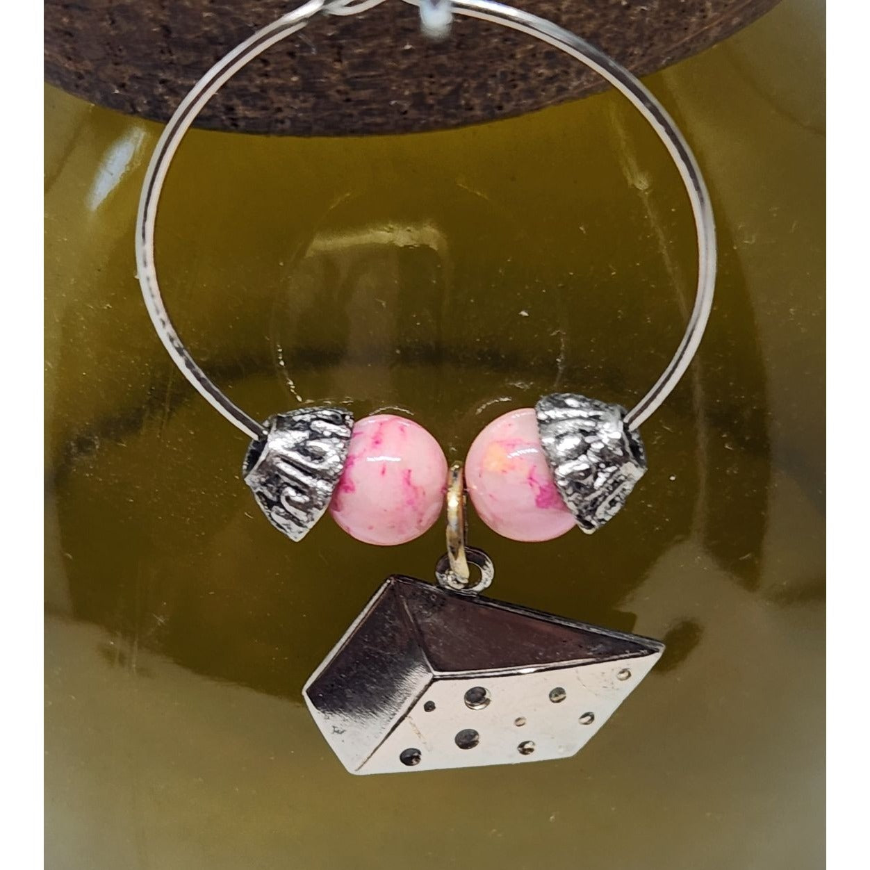 Wine  Charms Wine Glass Markers Set of 4 Beads and Charms on Wine Barrel Stave Circle