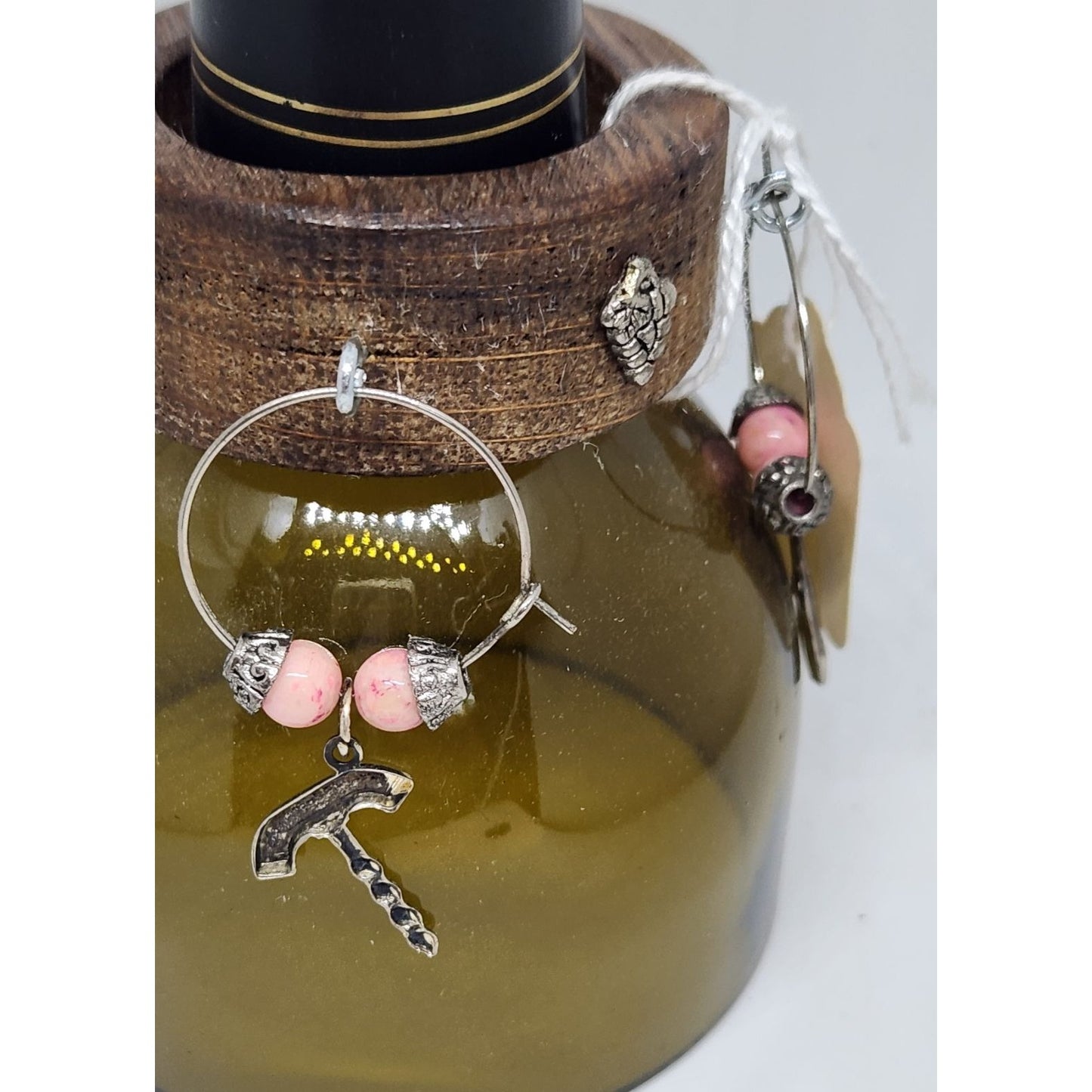 Wine  Charms Wine Glass Markers Set of 4 Beads and Charms on Wine Barrel Stave Circle