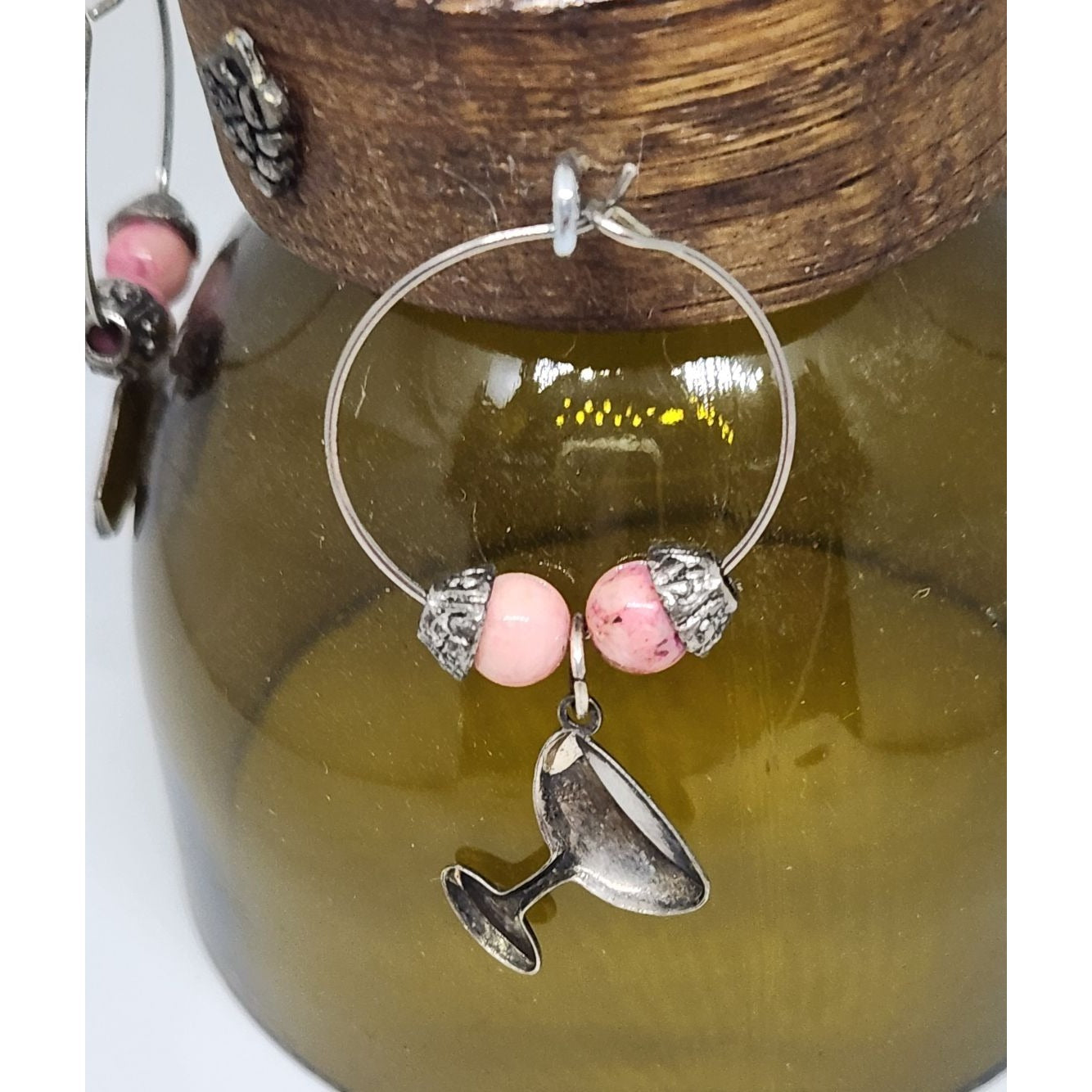 Wine  Charms Wine Glass Markers Set of 4 Beads and Charms on Wine Barrel Stave Circle