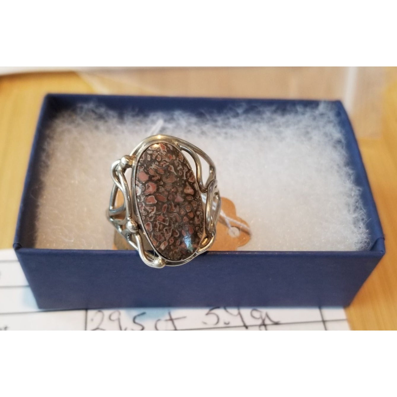 Ring Dinosauer Bone   Open Band  29.5 ct  5.9 Gr Size 8 1/2  15 mm x 25 mm  Harr  925 Silver