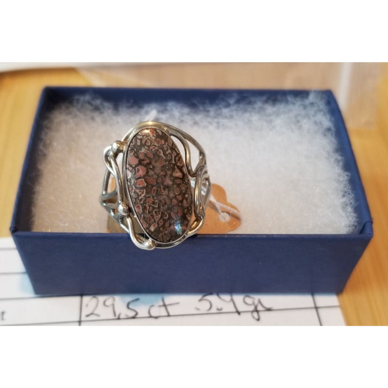 Ring Dinosauer Bone   Open Band  29.5 ct  5.9 Gr Size 8 1/2  15 mm x 25 mm  Harr  925 Silver