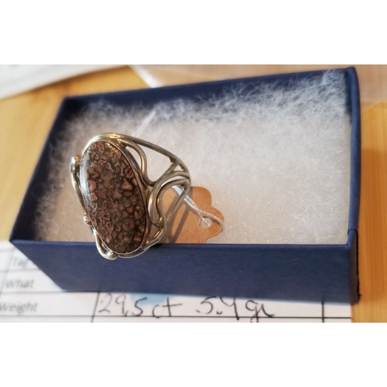 Ring Dinosauer Bone   Open Band  29.5 ct  5.9 Gr Size 8 1/2  15 mm x 25 mm  Harr  925 Silver