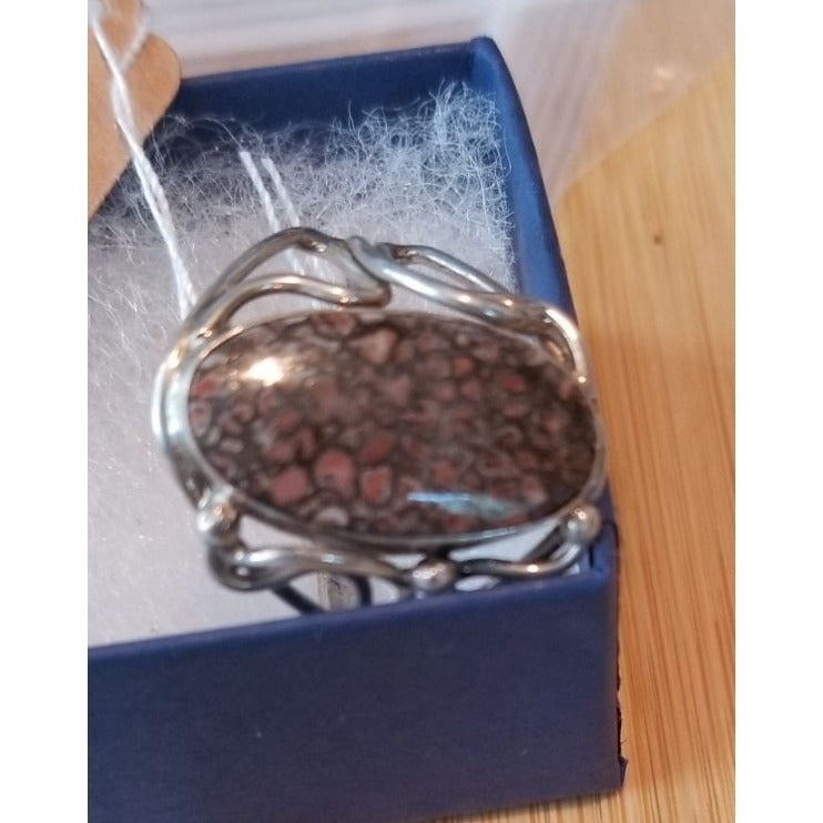 Ring Dinosauer Bone   Open Band  29.5 ct  5.9 Gr Size 8 1/2  15 mm x 25 mm  Harr  925 Silver