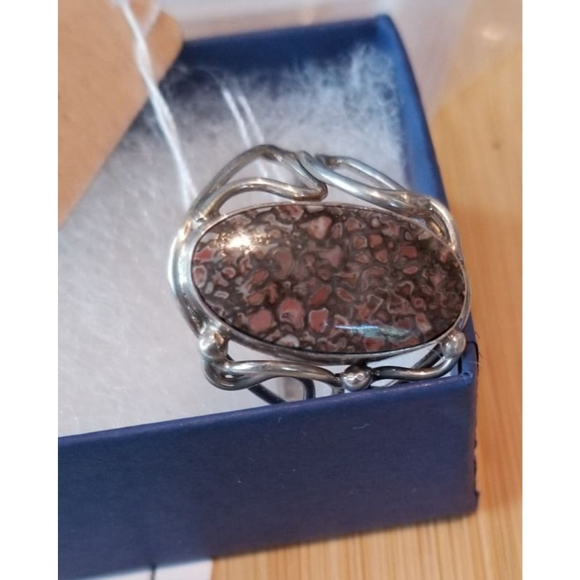Ring Dinosauer Bone   Open Band  29.5 ct  5.9 Gr Size 8 1/2  15 mm x 25 mm  Harr  925 Silver
