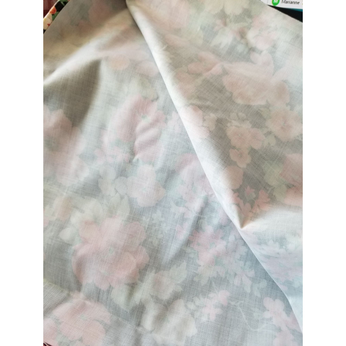 Material  Black Fabric Flowers Pink White Red  Green Leaves Stem  44" x 29"  Cotton  Yrd Craft Clothing  Joann