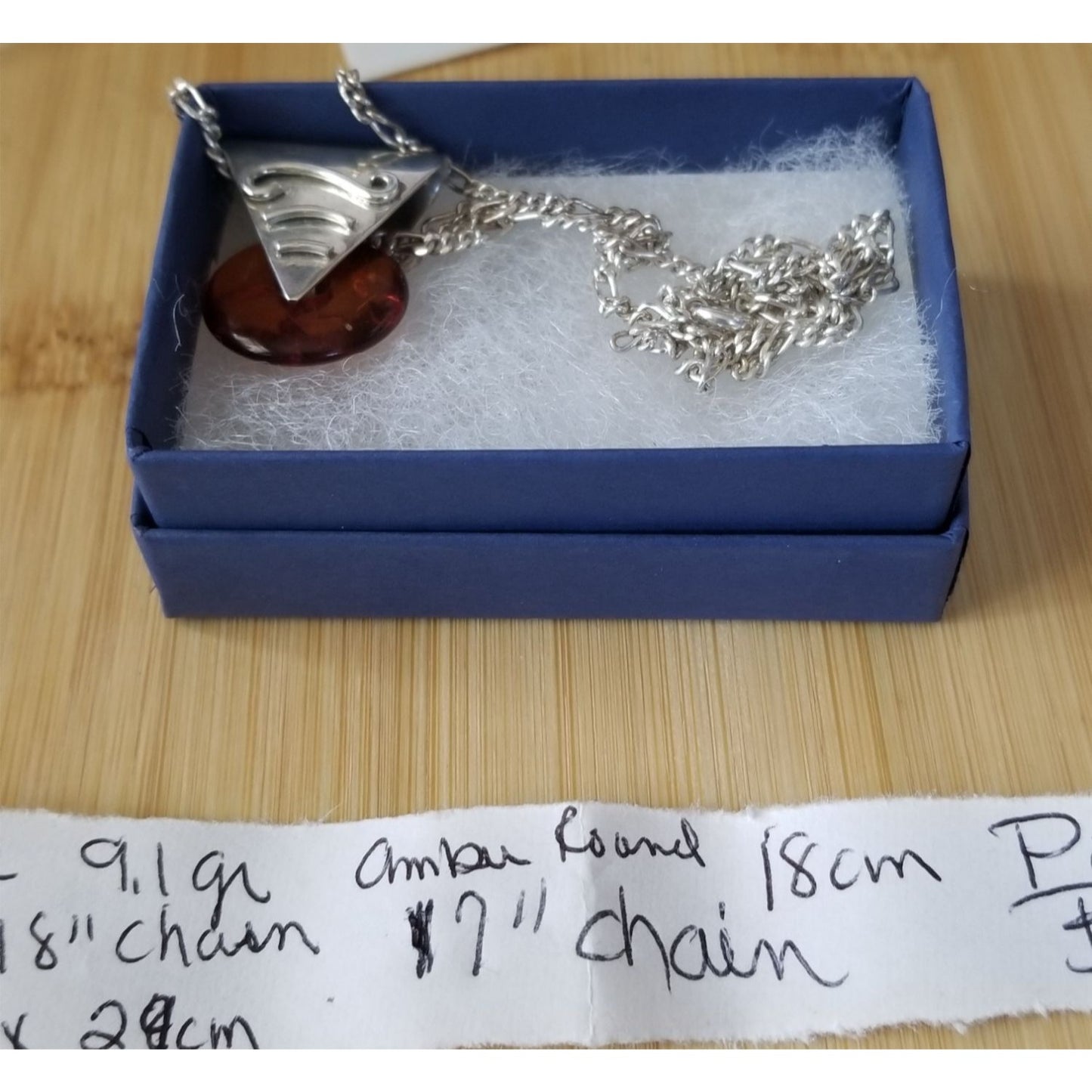 Necklace Amber Circle 9.1 gr  18 cm   Stone Silver 18" Chain 28 cm x 28 cm  Jerry Fran Harr