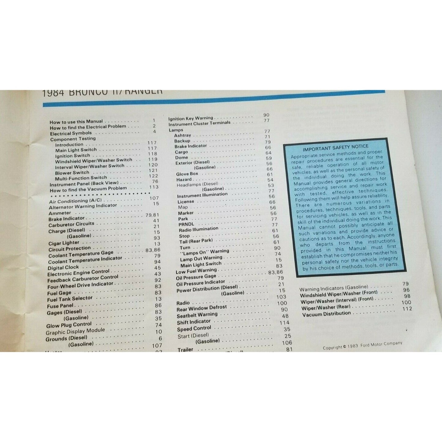 Book 1984  Ford  Ranger Bronco II Electrical & Vacuum Troubleshooting Manual