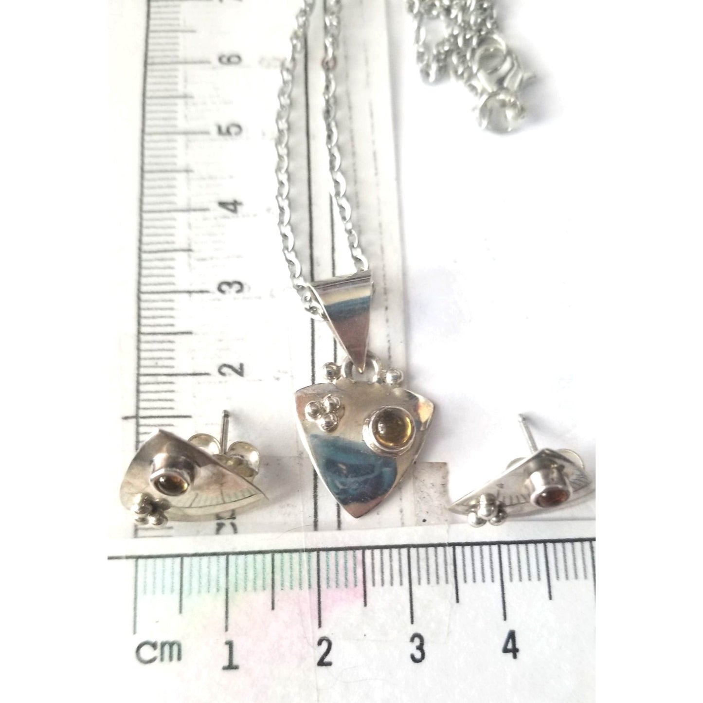3 Pcs Amber Earrings Necklace Silver  7.4 gr 37 ct  1.5 x 1.5 cm 2 cm  x 3 cm  16" chain