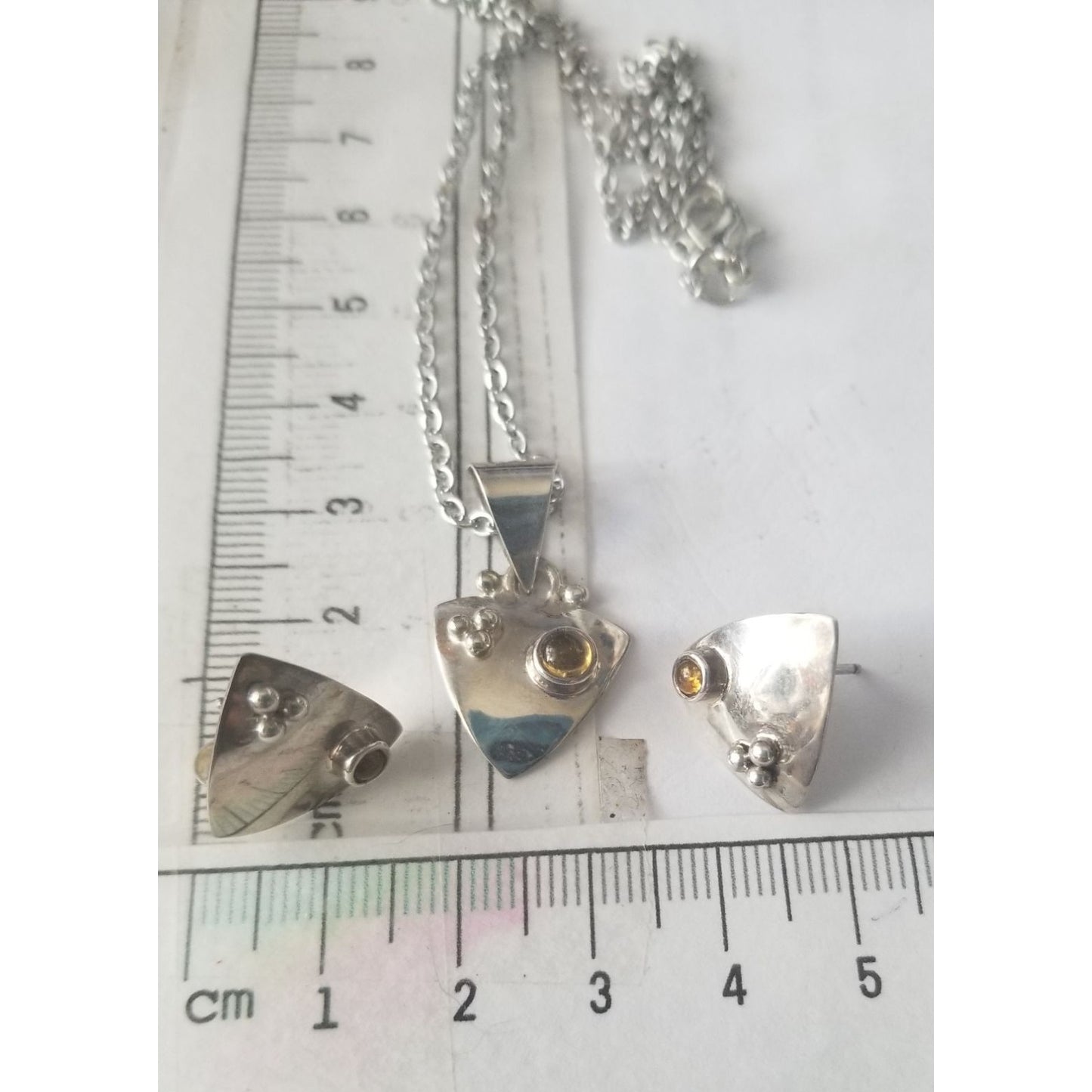 3 Pcs Amber Earrings Necklace Silver  7.4 gr 37 ct  1.5 x 1.5 cm 2 cm  x 3 cm  16" chain