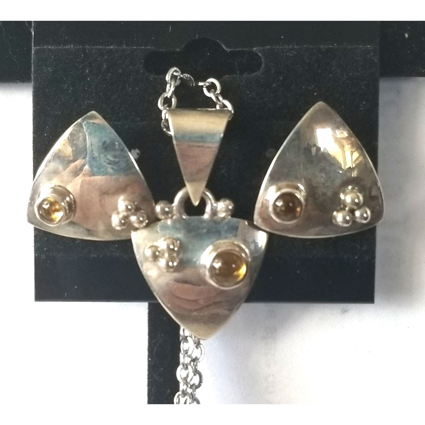 3 Pcs Amber Earrings Necklace Silver  7.4 gr 37 ct  1.5 x 1.5 cm 2 cm  x 3 cm  16" chain