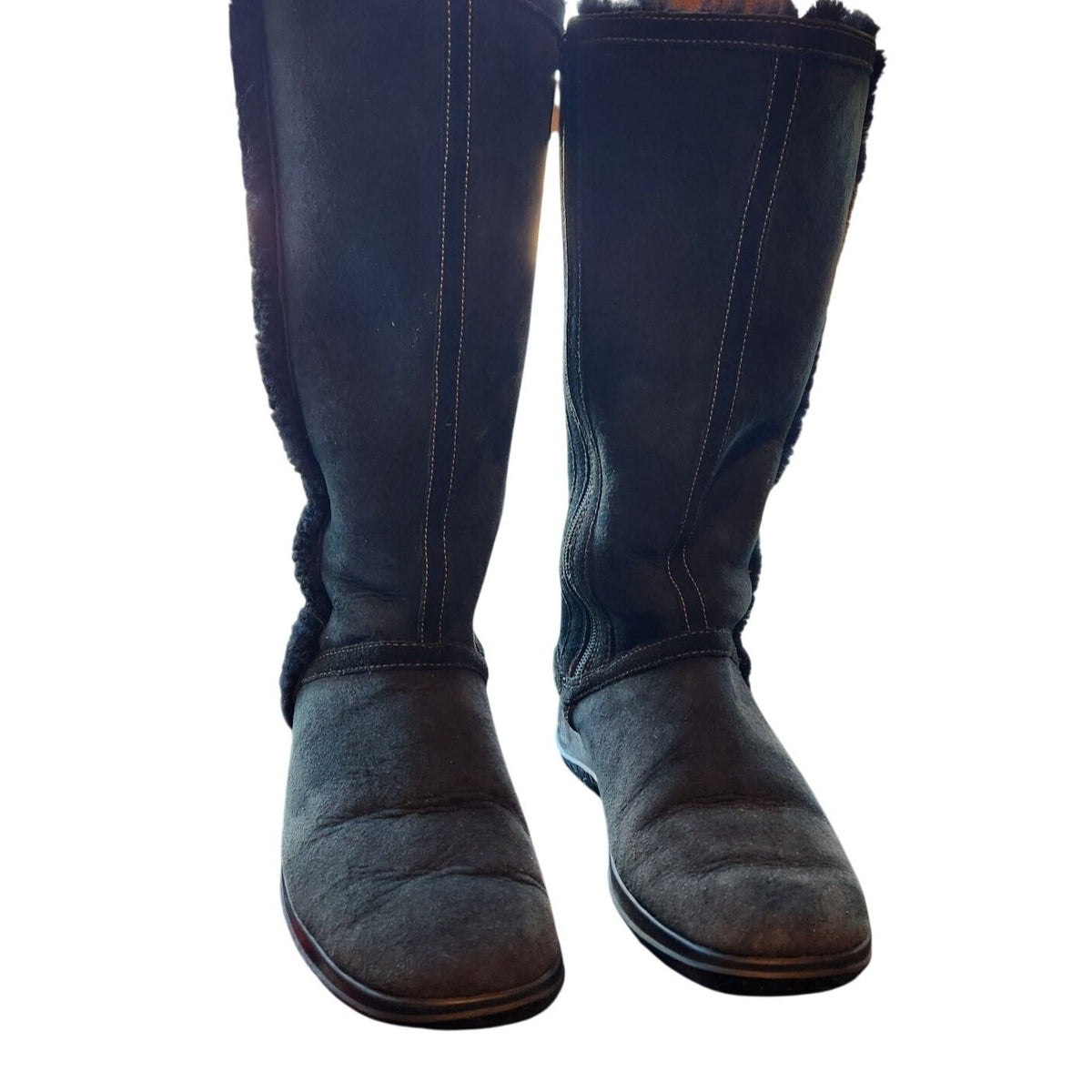 Boots Clarks Artisan Collection Black Leather Shearling Lined Tall Womens 6.5M Warm & Stylish Winter Footwear